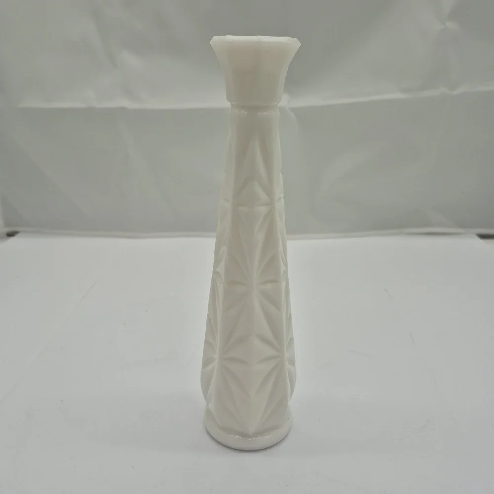 Vintage Hoosier Milk Glass Starburst Bud Vase Textured White 9 Inch